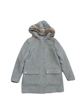 J.Crew Vail Parka Wool Winter Coat Fur Ruff Hooded Grey Womens Size 4
